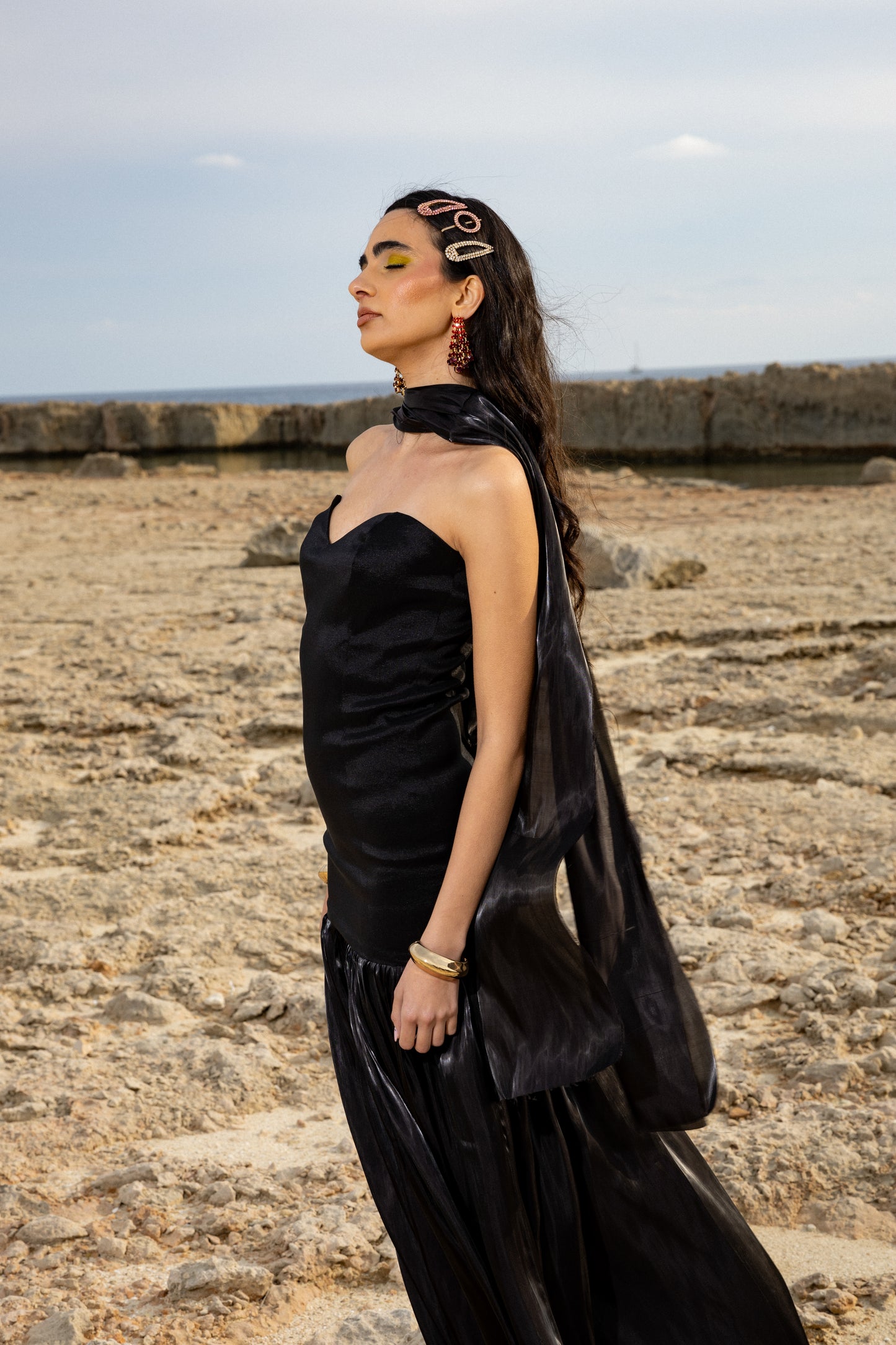 IRA by Irini Charalampous, @irathebrand online shop fashionable ready-to-wear womenswear brand satin dress maxi CECILIA in black color. Shop online from Cyprus and Greece.
