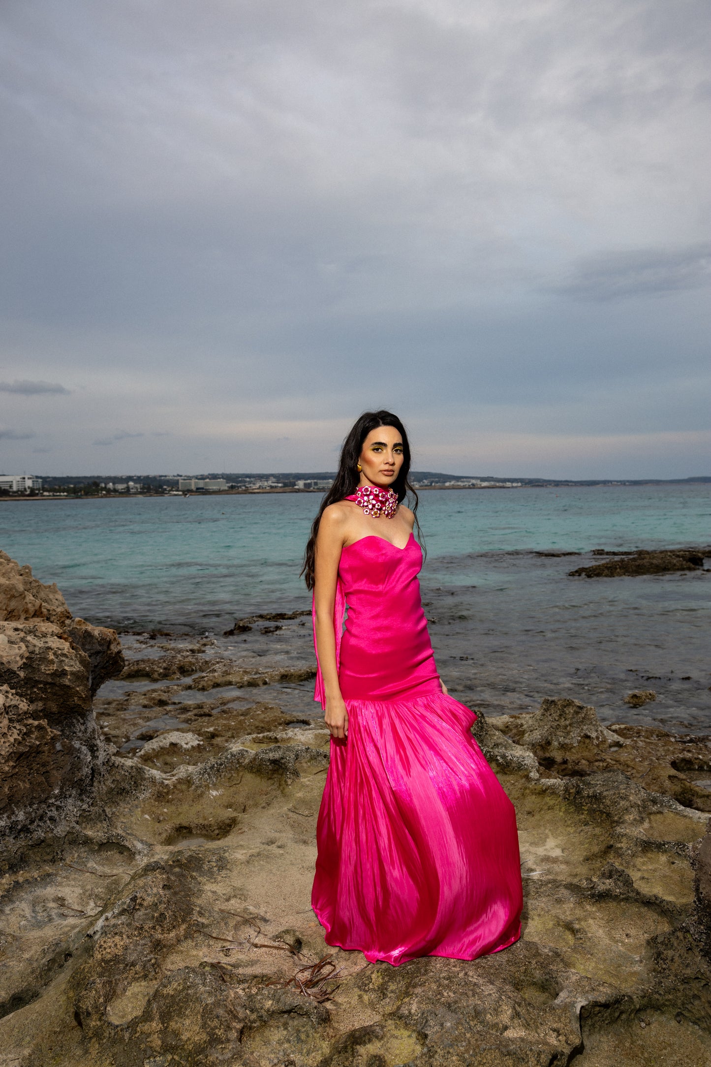 IRA by Irini Charalampous, @irathebrand online shop fashionable ready-to-wear womenswear brand satin dress maxi CECILIA in fuchsia color. Shop online from Cyprus and Greece.