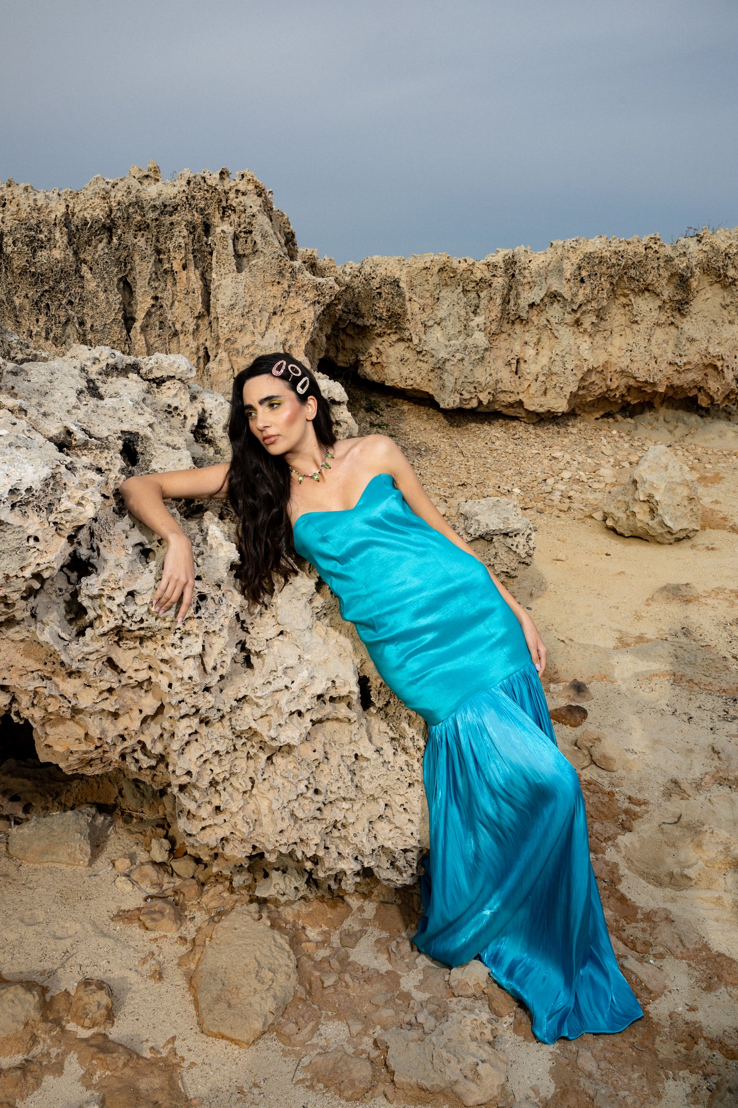IRA by Irini Charalampous, @irathebrand online shop fashionable ready-to-wear womenswear brand satin dress maxi CECILIA in blue color. Shop online from Cyprus and Greece.