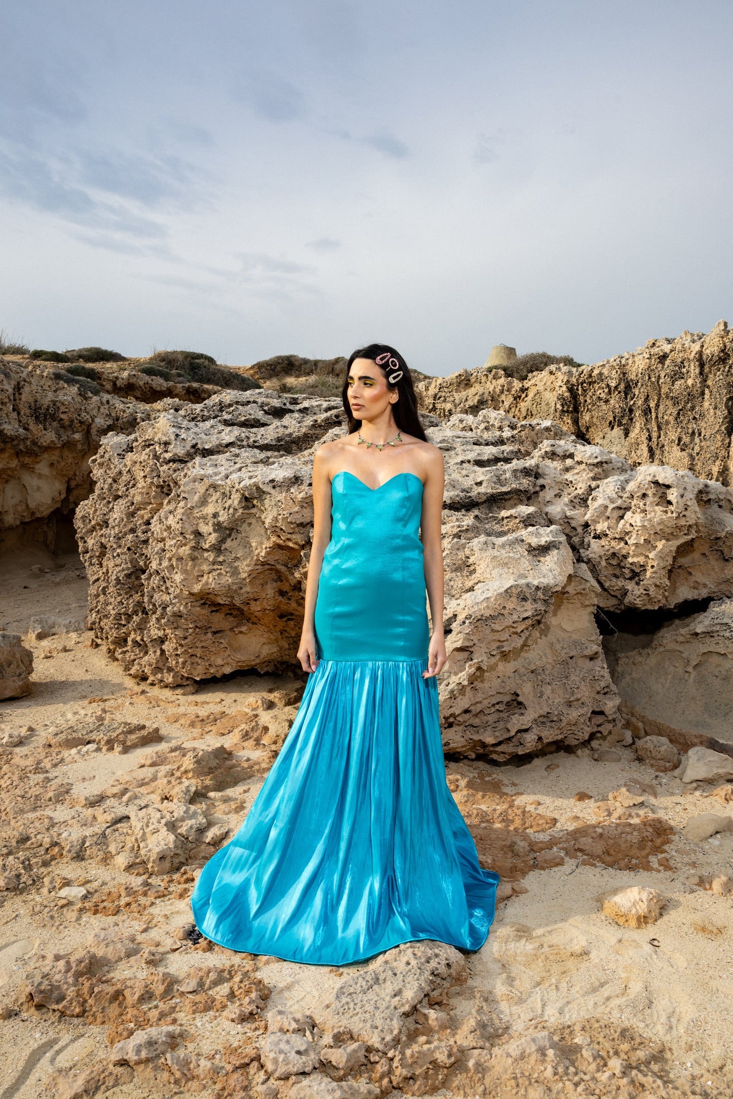 IRA by Irini Charalampous, @irathebrand online shop fashionable ready-to-wear womenswear brand satin dress maxi CECILIA in blue color. Shop online from Cyprus and Greece.