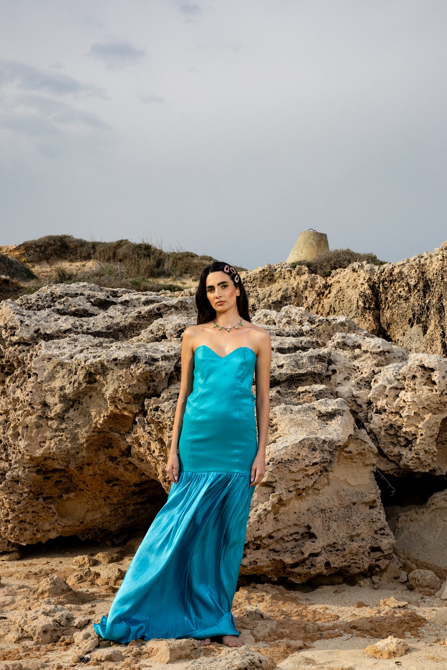 IRA by Irini Charalampous, @irathebrand online shop fashionable ready-to-wear womenswear brand satin dress maxi CECILIA in blue color. Shop online from Cyprus and Greece.