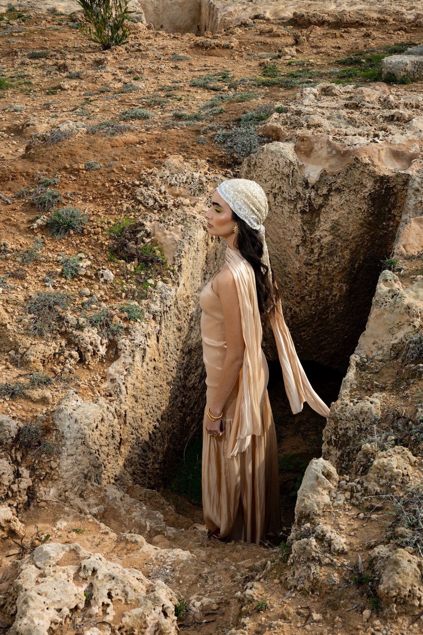 IRA by Irini Charalampous, @irathebrand online shop fashionable ready-to-wear womenswear brand satin dress maxi CECILIA in sand color. Shop online from Cyprus and Greece.