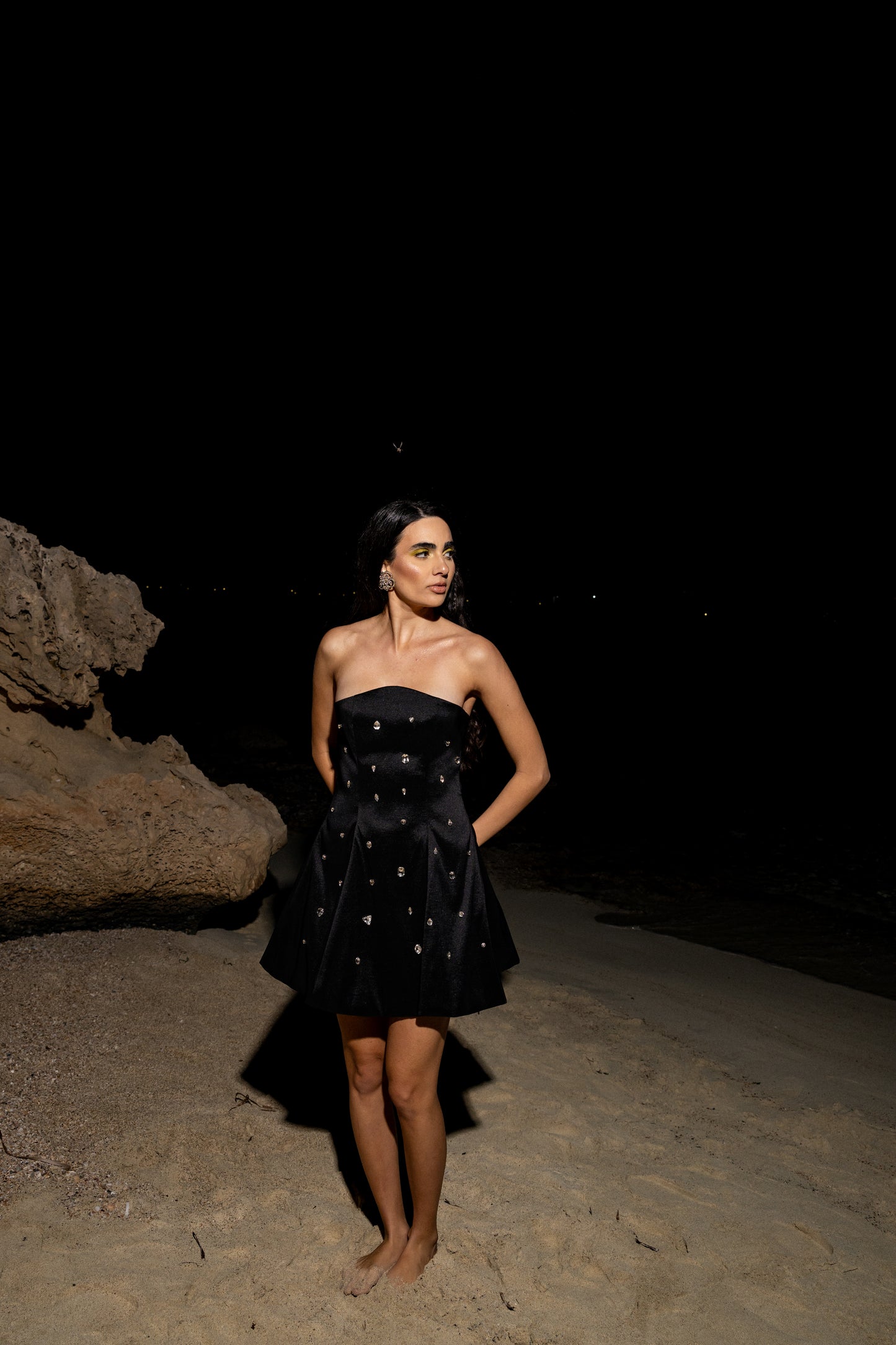IRA by Irini Charalampous, @irathebrand online shop fashionable ready-to-wear womenswear brand satin with gems dress ELLA in black color. Shop online from Cyprus and Greece.