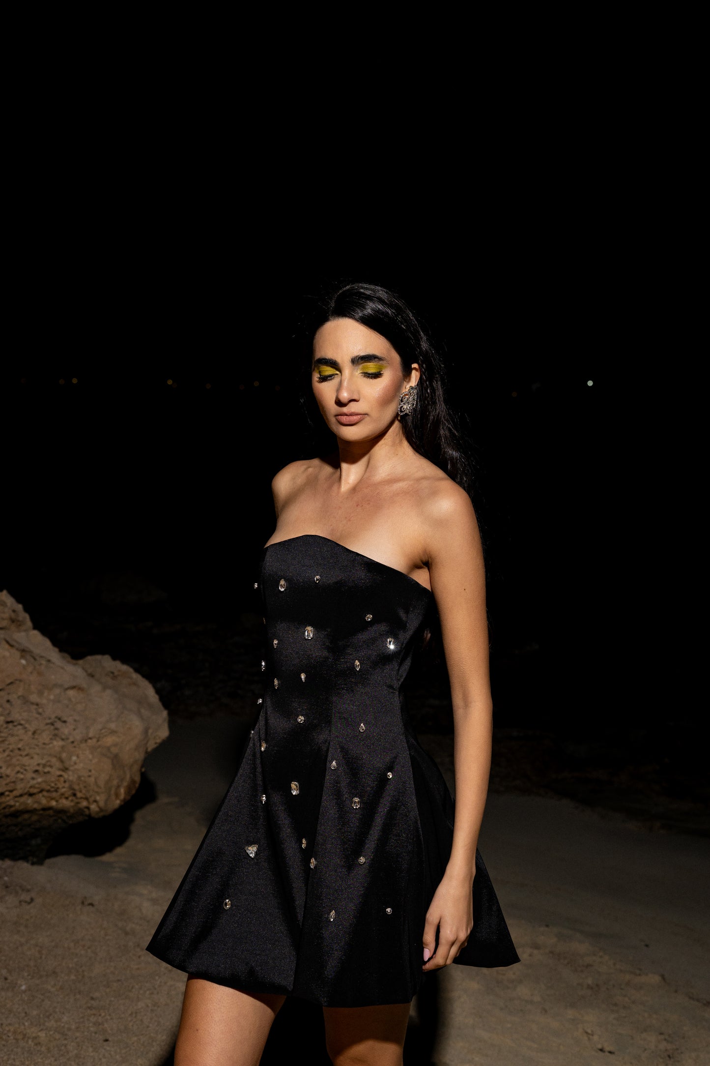 IRA by Irini Charalampous, @irathebrand online shop fashionable ready-to-wear womenswear brand satin with gems dress ELLA in black color. Shop online from Cyprus and Greece.