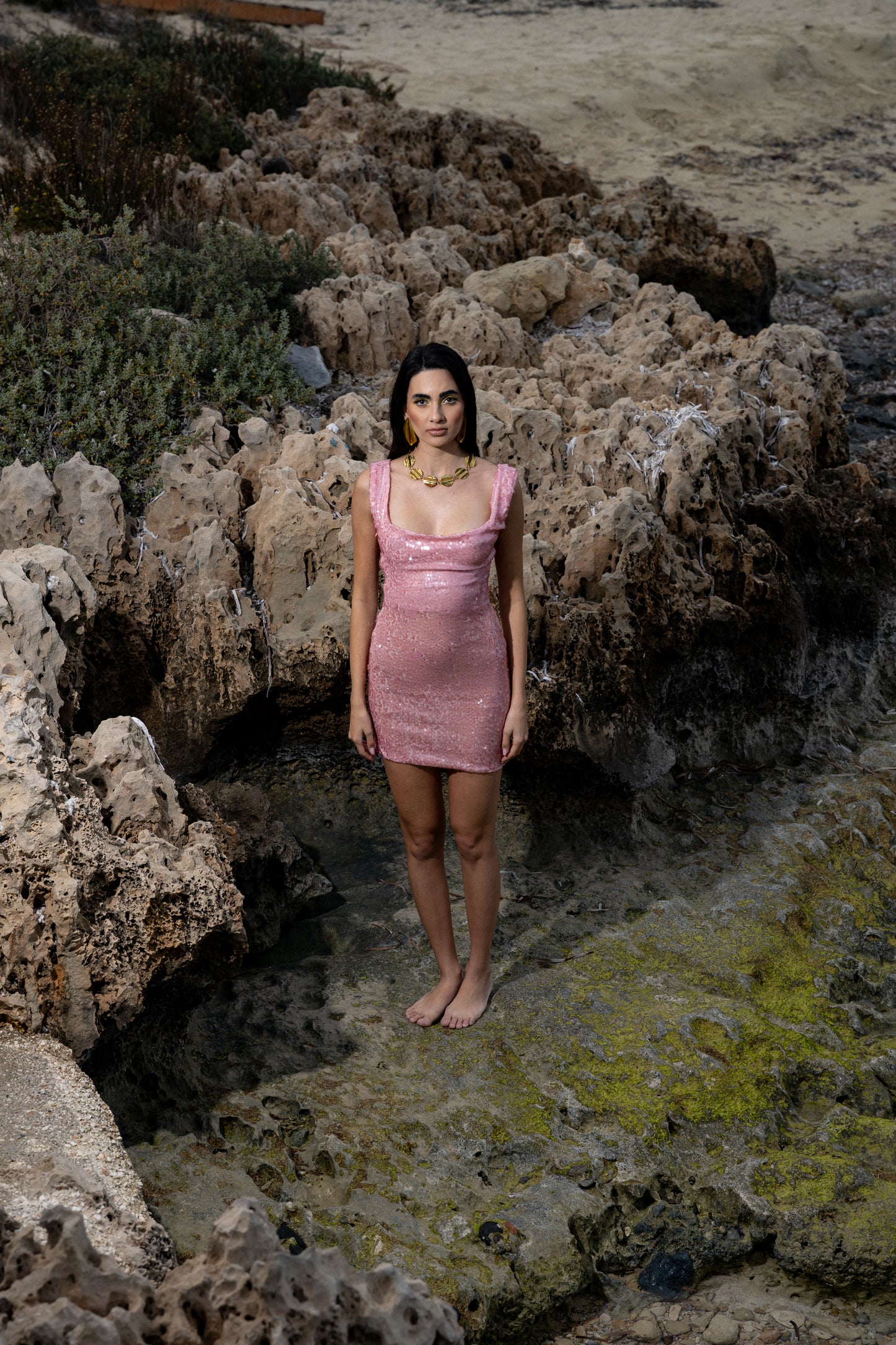 IRA by Irini Charalampous, @irathebrand online shop fashionable ready-to-wear womenswear brand sequin dress MYRA in pink color. Shop online from Cyprus and Greece.