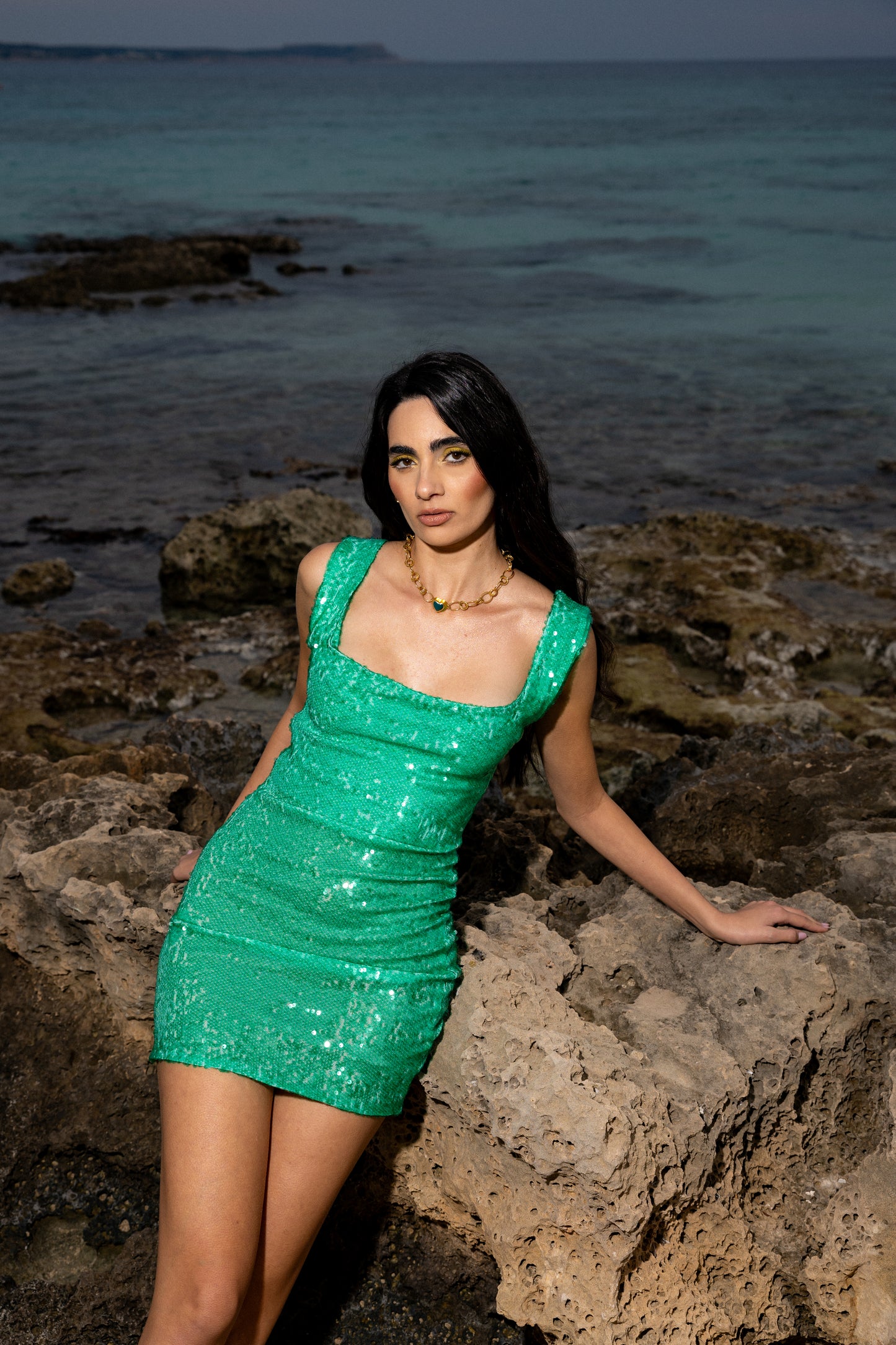 IRA by Irini Charalampous, @irathebrand online shop fashionable ready-to-wear womenswear brand sequin dress MYRA in green color. Shop online from Cyprus and Greece.