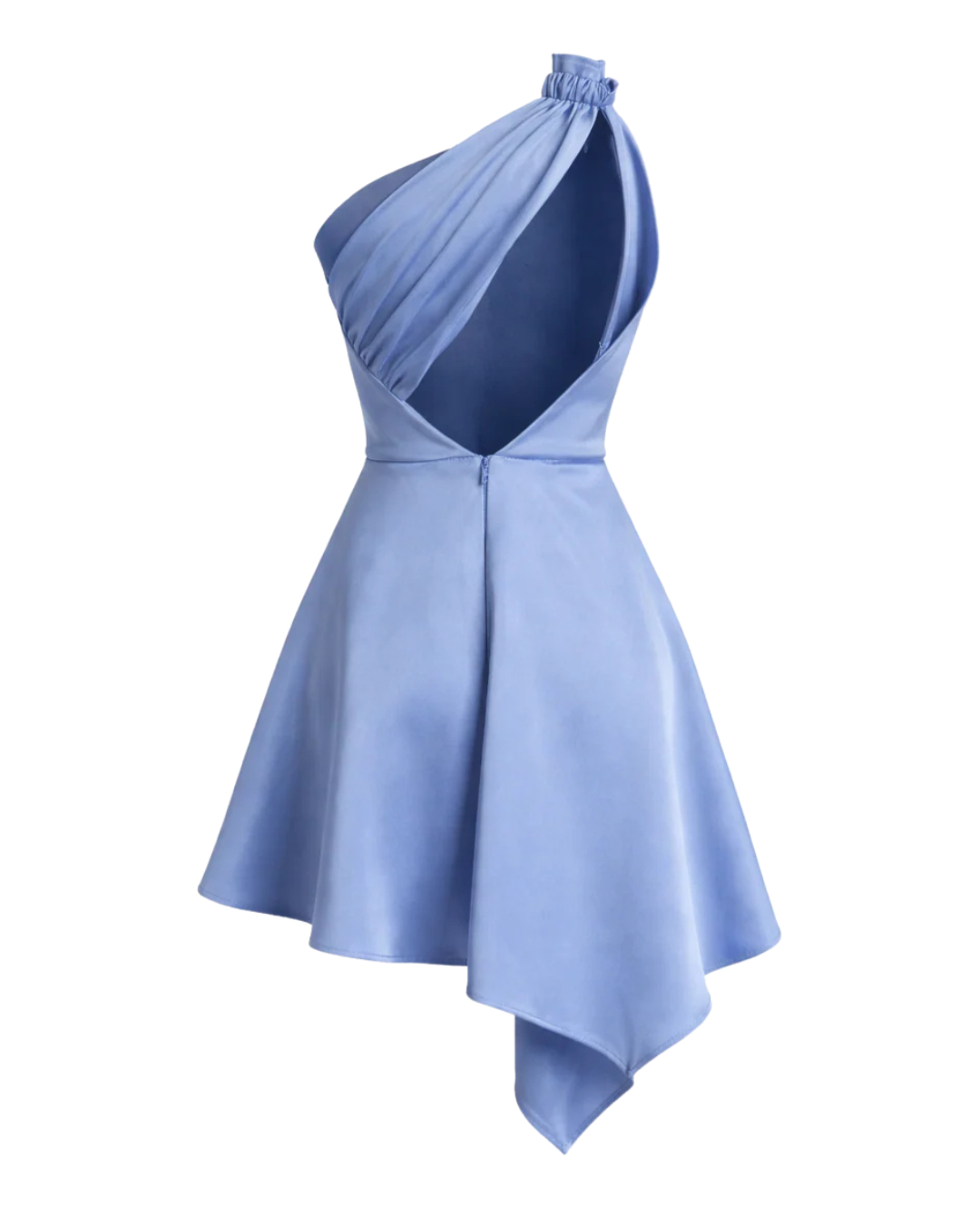 IRA by Irini Charalampous, @irathebrand online shop fashionable ready-to-wear womenswear brand LINA satin asymmetric one shoulder mini dress in light blue color. Shop online from Cyprus and Greece.