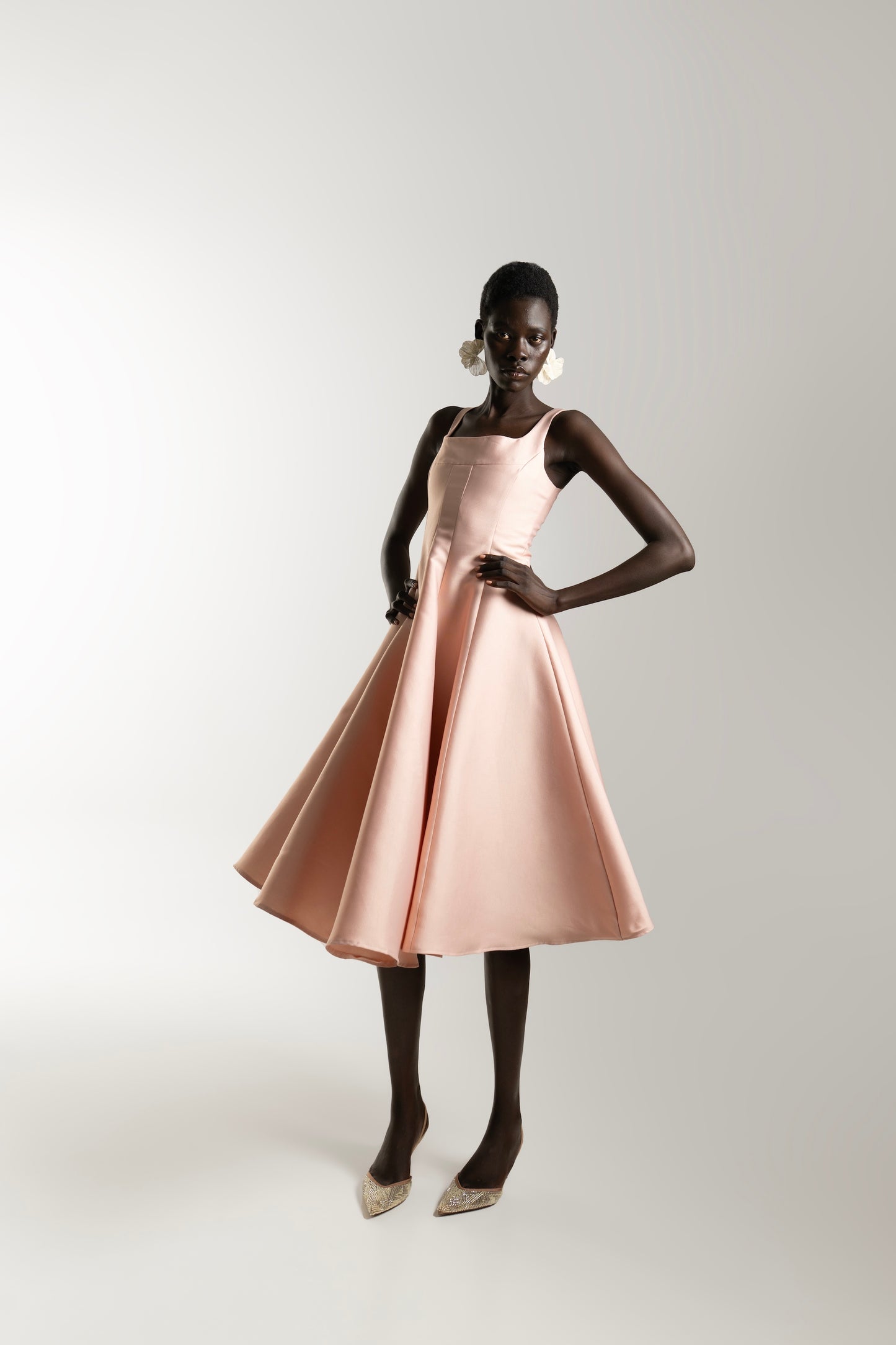 IRA by Irini Charalampous, @irathebrand online shop fashionable ready-to-wear womenswear brand NINA scuba midi dress sculpted bust with circle skirt in pink color. Shop online from Cyprus and Greece.