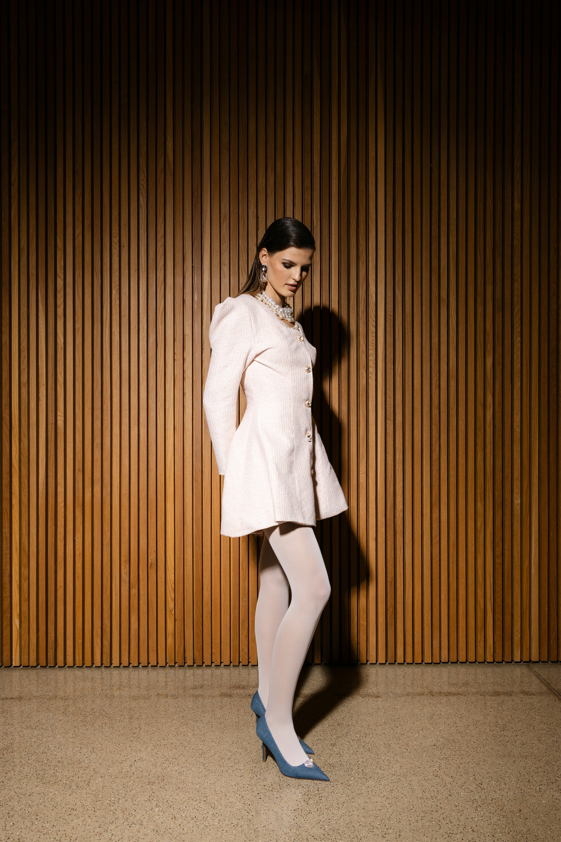 IRA by Irini Charalampous, @irathebrand online shop fashionable ready-to-wear womenswear brand dress PATRICIA colour pastel baby pink high heels Cyprus Greece