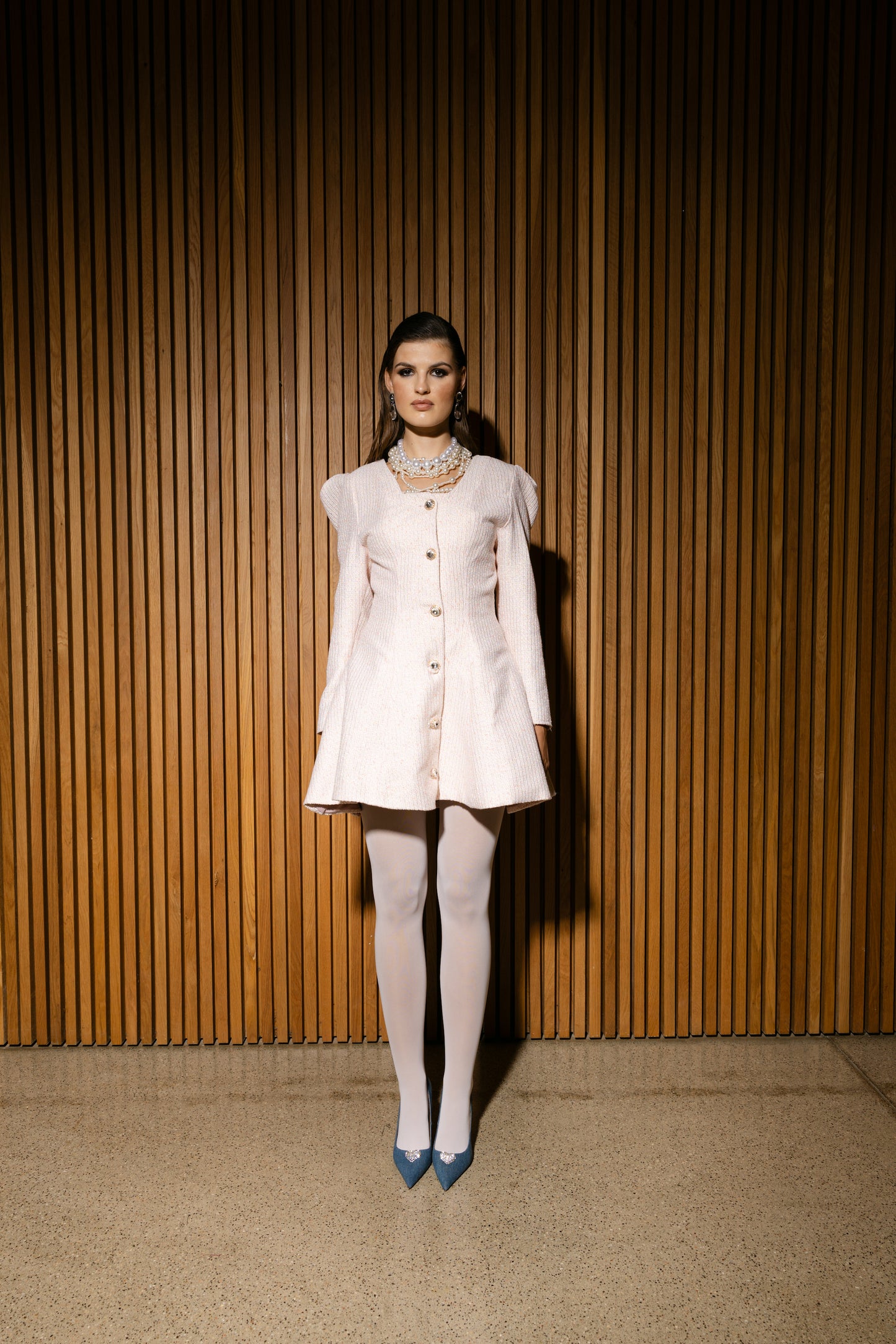 IRA by Irini Charalampous, @irathebrand online shop fashionable ready-to-wear womenswear brand dress PATRICIA colour pastel baby pink high heels Cyprus Greece