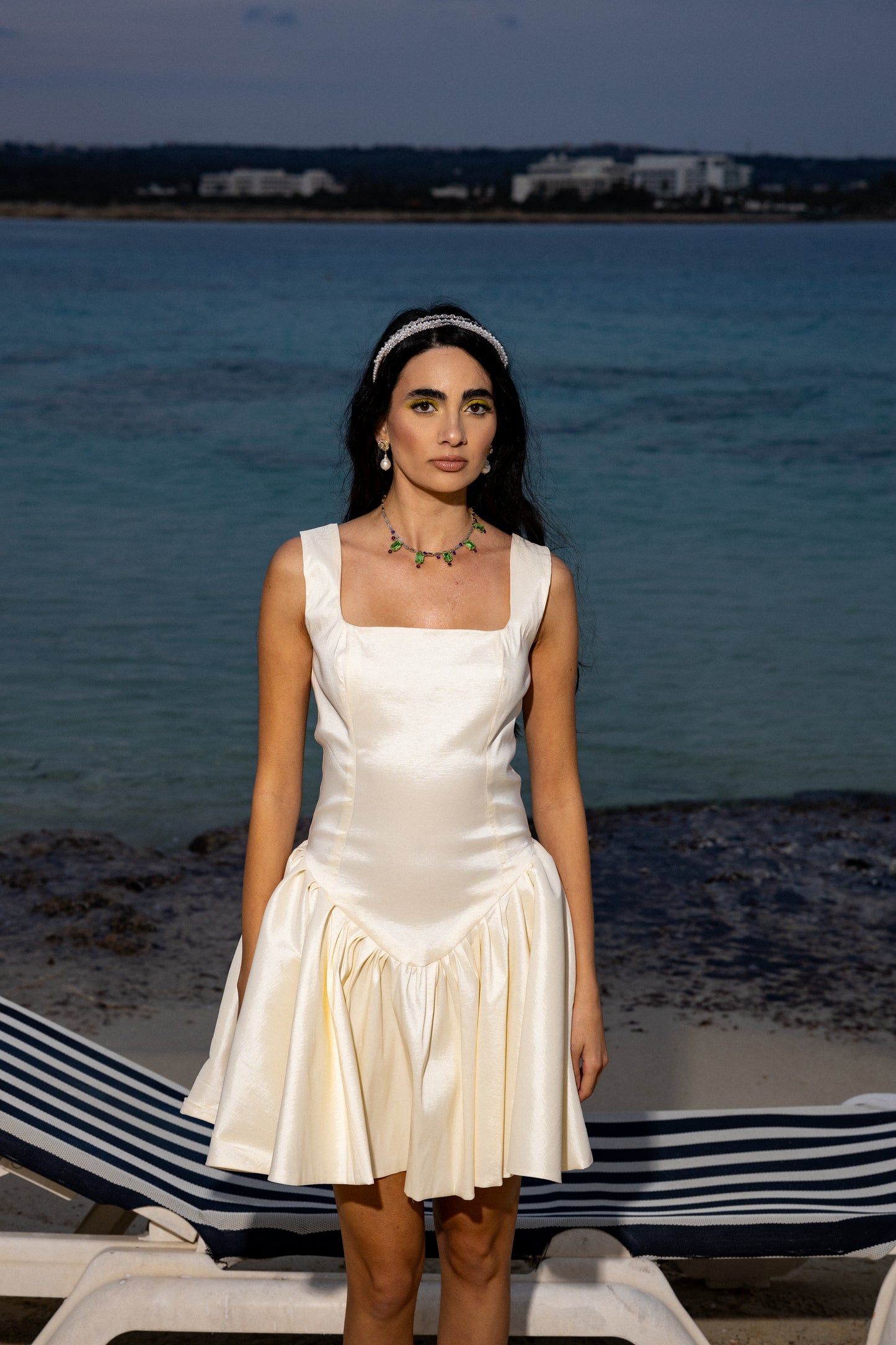 IRA by Irini Charalampous, @irathebrand online shop fashionable ready-to-wear womenswear brand satin dress ANNA in white color. Shop online from Cyprus and Greece.