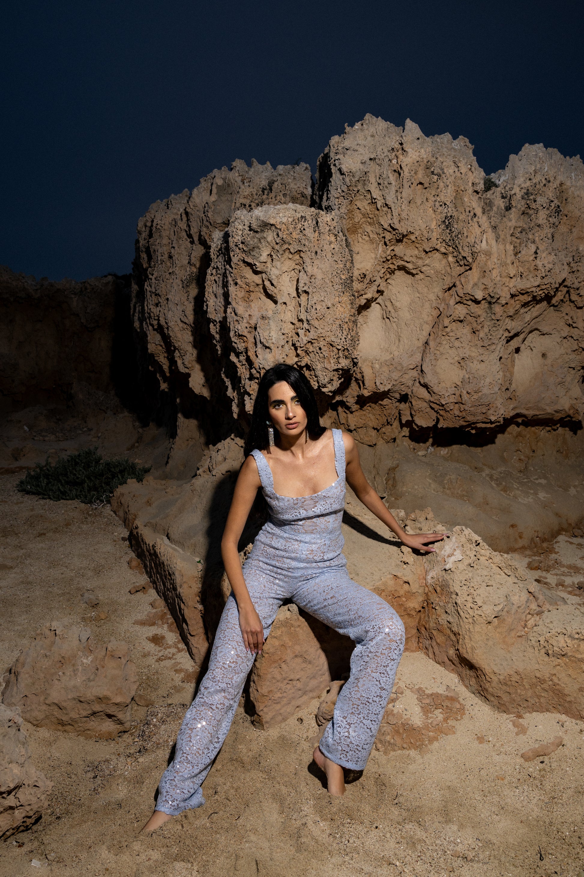 IRA by Irini Charalampous, @irathebrand online shop fashionable ready-to-wear womenswear brand sequin lace jumpsuit CHIARA in baby blue color. Shop online from Cyprus and Greece.