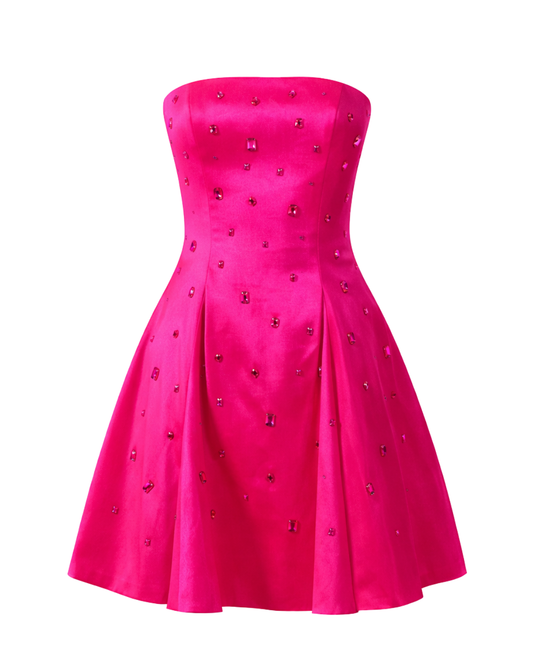 IRA by Irini Charalampous, @irathebrand online shop fashionable ready-to-wear womenswear brand satin with gems dress ELLA in hot pink color. Shop online from Cyprus and Greece.