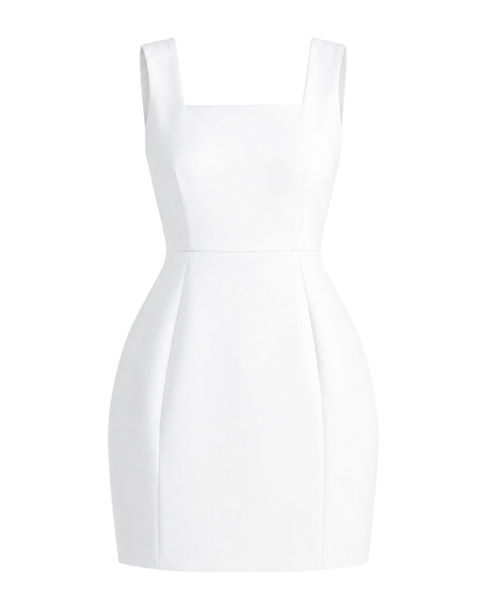 IRA by Irini Charalampous, @irathebrand online shop fashionable ready-to-wear womenswear brand SERENA sleeveless mini dress with structured silhouette in white color. Shop online from Cyprus and Greece.