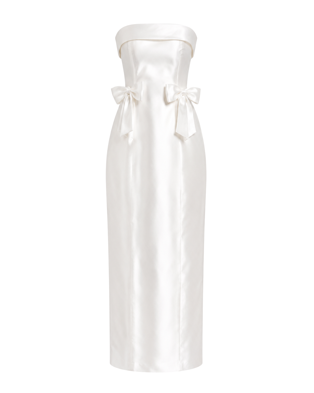 IRA by Irini Charalampous, @irathebrand online shop fashionable ready-to-wear womenswear brand CELIA strapless midi dress featuring bow appliqué detailing and tailored silhouette in white color. Shop online from Cyprus and Greece.