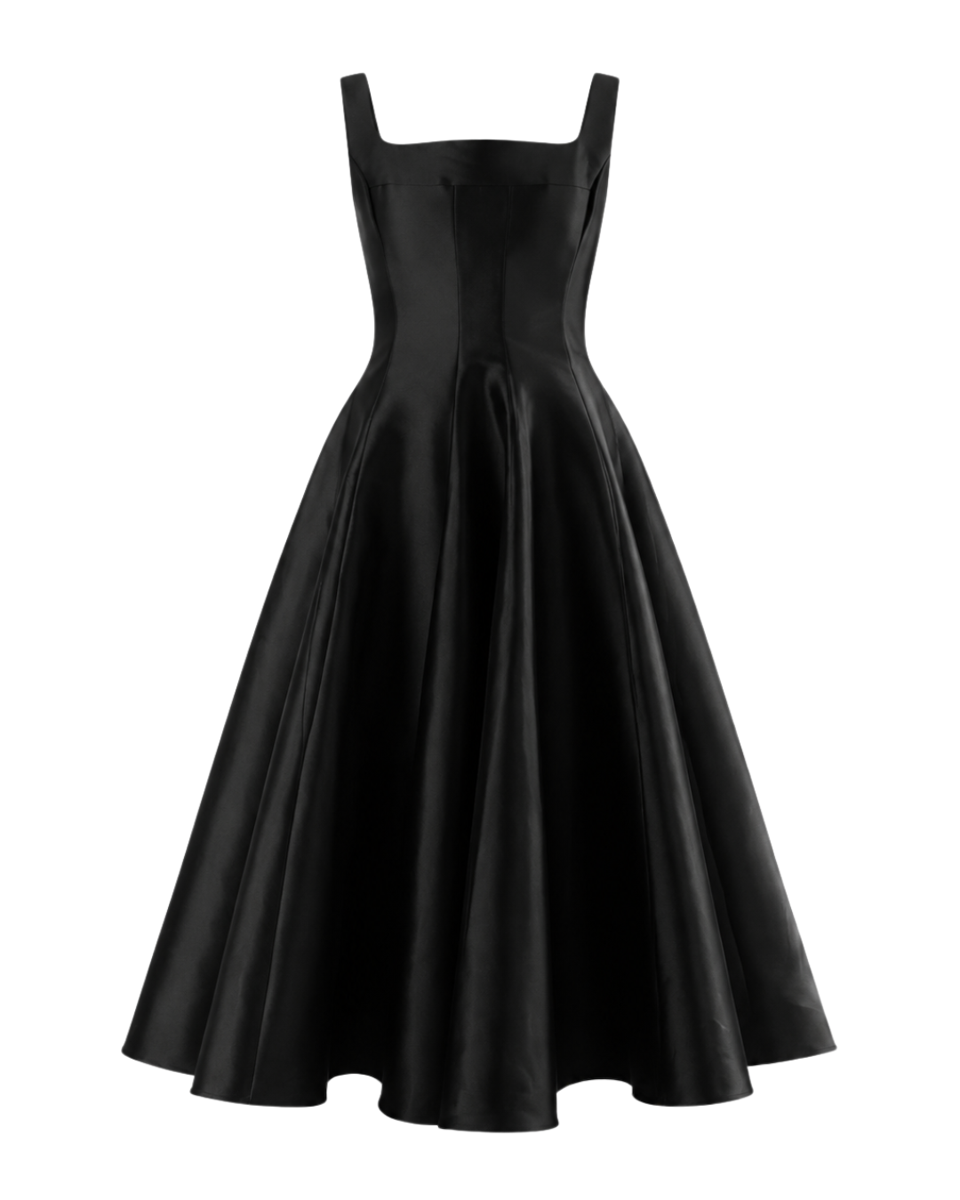 IRA by Irini Charalampous, @irathebrand online shop fashionable ready-to-wear womenswear brand NINA sleeveless midi dress with square neckline featuring a sculpted bodice and circle full skirt in black color. Shop online from Cyprus and Greece.