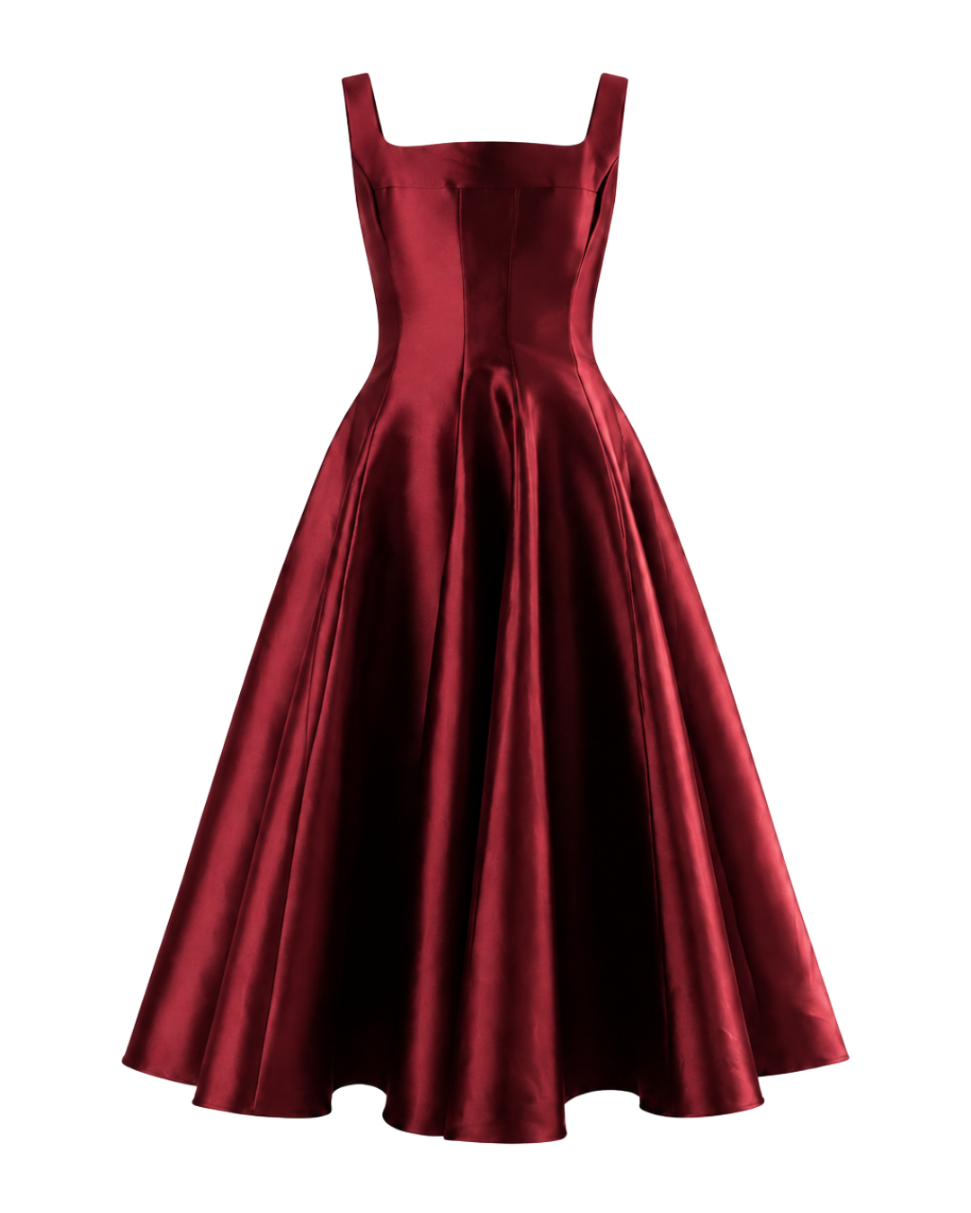 IRA by Irini Charalampous, @irathebrand online shop fashionable ready-to-wear womenswear brand NINA sleeveless midi dress with square neckline featuring a sculpted bodice and circle full skirt in burgundy color. Shop online from Cyprus and Greece.