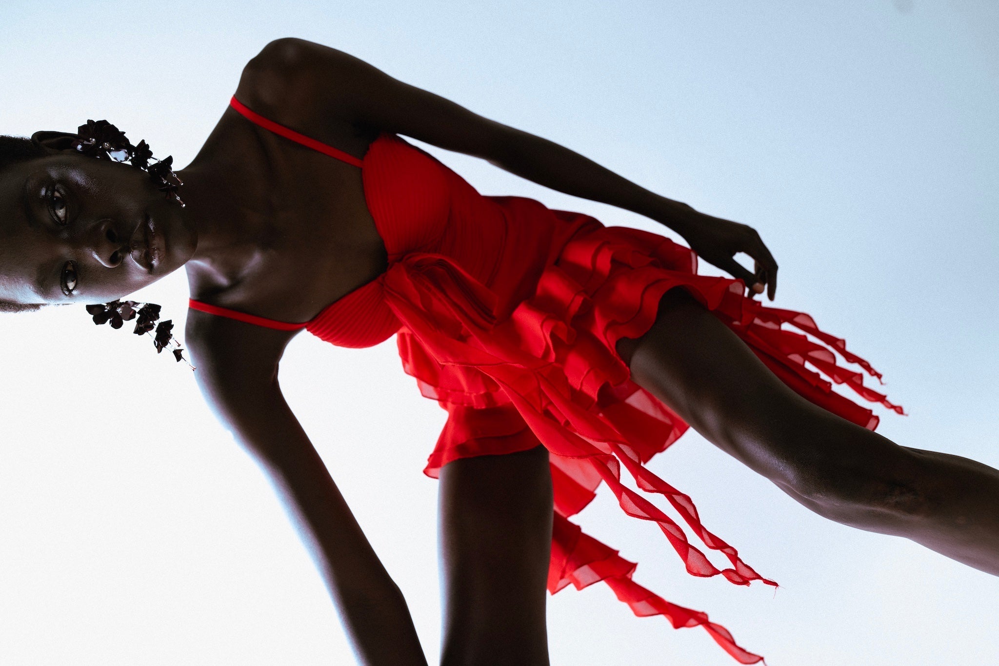 IRA by Irini Charalampous, @irathebrand online shop fashionable ready-to-wear womenswear brand NARA mini dress with hanging fringes and ruffles in red color. Shop online from Cyprus and Greece.