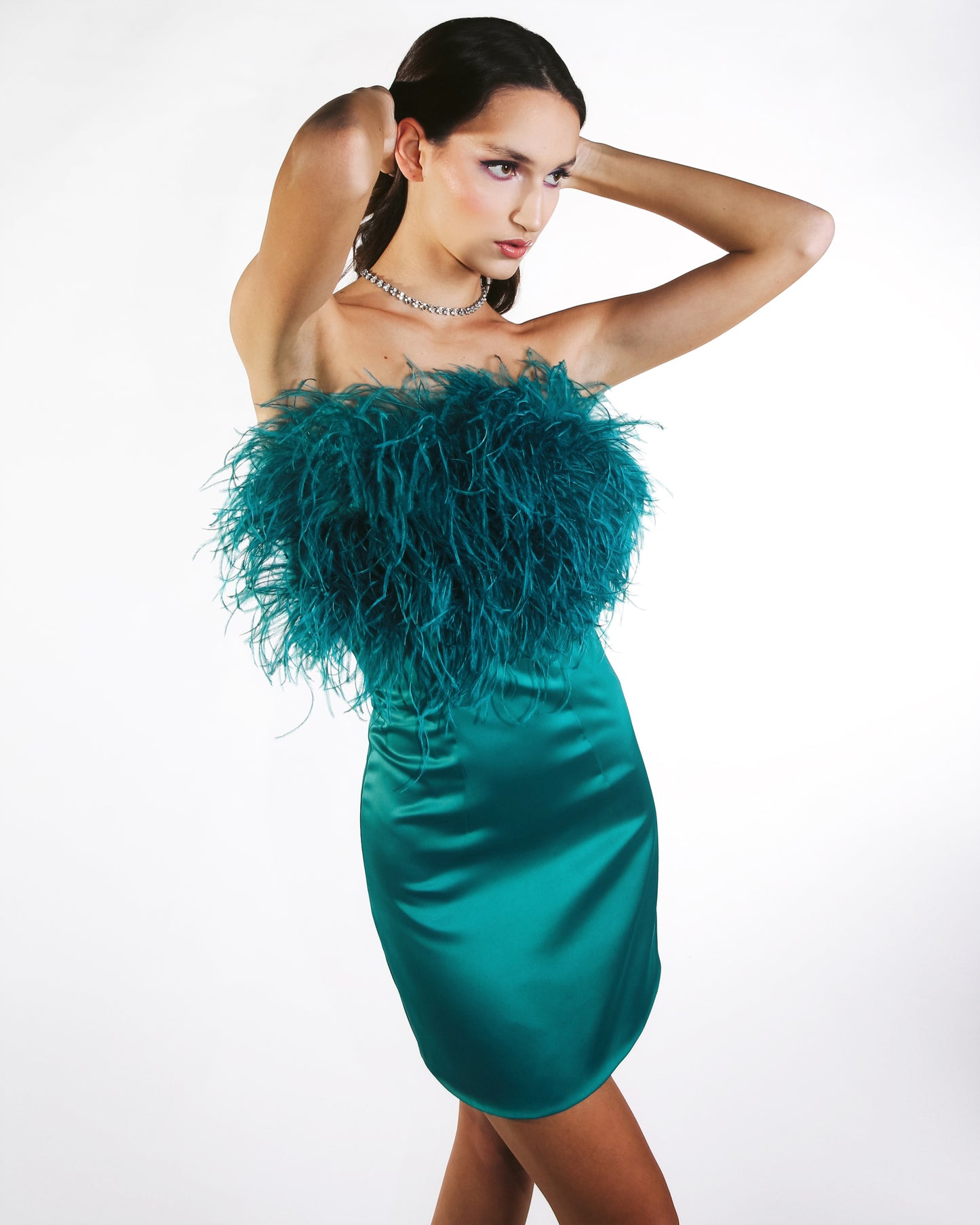 IRA by Irini Charalampous, @irathebrand online shop fashionable ready-to-wear womenswear brand dress NAOMI colour jade green high heels Cyprus Greece