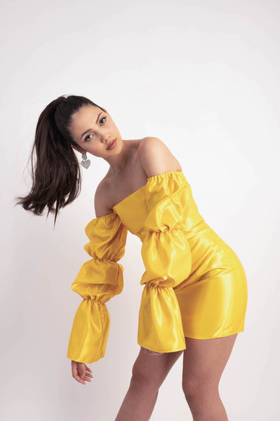 IRA by Irini Charalampous, @irathebrand online shop fashionable ready-to-wear womenswear brand dress OLIVIA colour yellow high heels Cyprus Greece