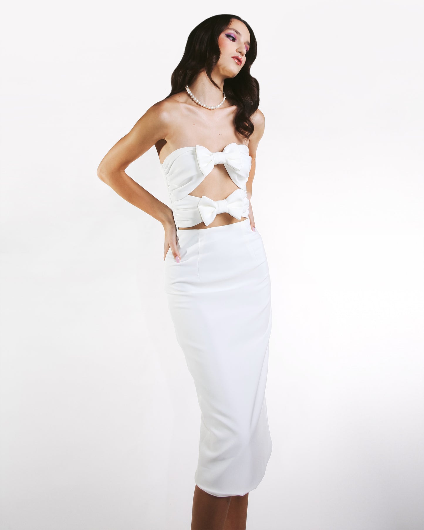 IRA by Irini Charalampous, @irathebrand online shop fashionable ready-to-wear womenswear brand dress PENELOPE colour white high heels Cyprus Greece
