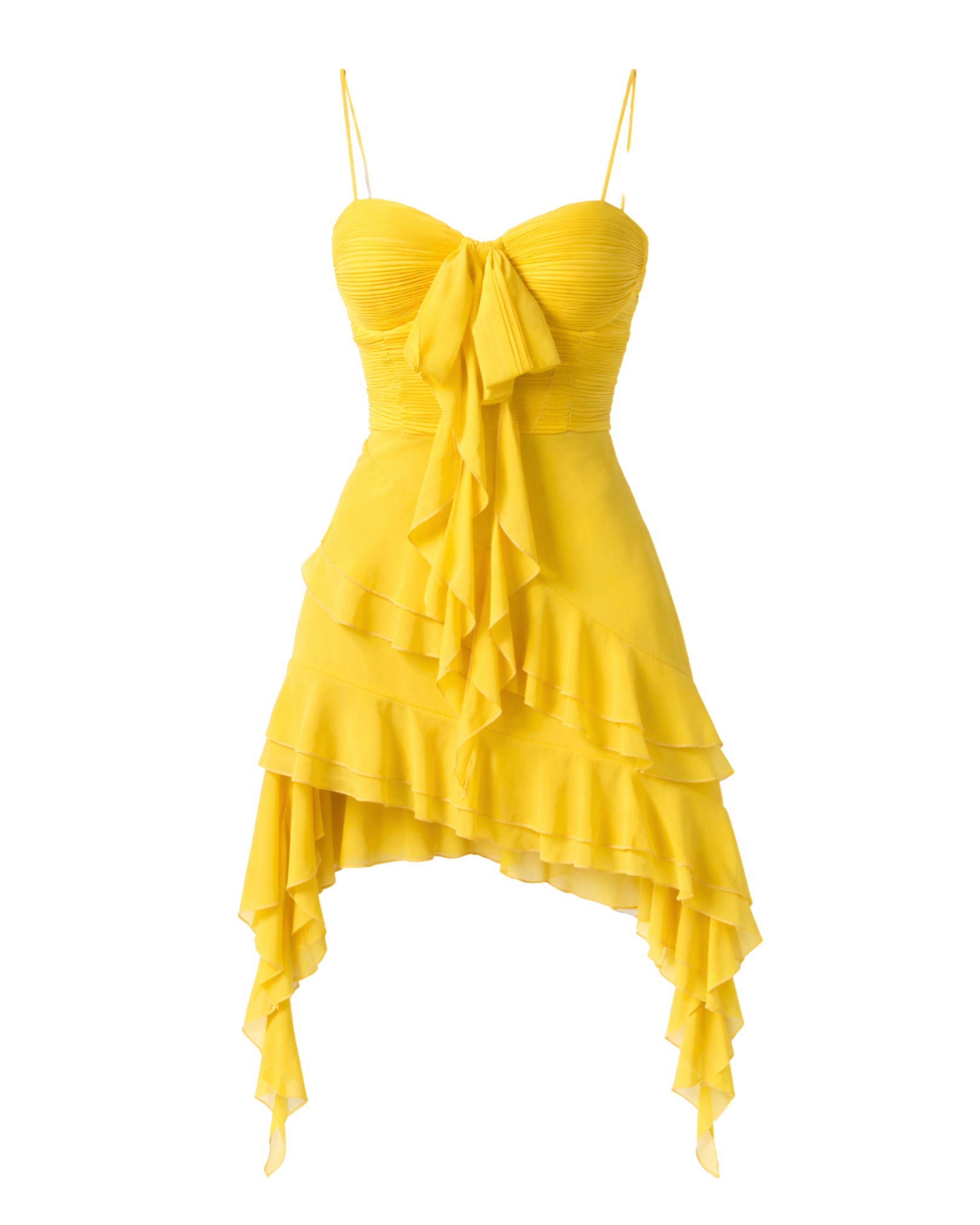 IRA by Irini Charalampous, @irathebrand online shop fashionable ready-to-wear womenswear brand NARA mini dress with hanging fringes and ruffles in yellow color. Shop online from Cyprus and Greece.