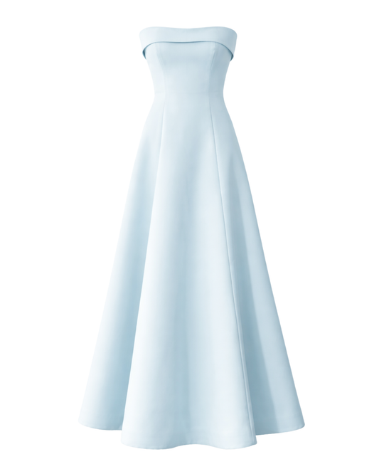 IRA by Irini Charalampous, @irathebrand online shop fashionable ready-to-wear womenswear brand NOOR scuba strapless midi dress with circle skirt in baby blue color. Shop online from Cyprus and Greece.