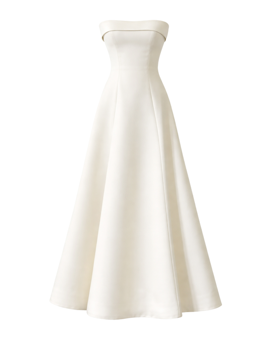 IRA by Irini Charalampous, @irathebrand online shop fashionable ready-to-wear womenswear brand NOOR scuba strapless midi dress with circle skirt in off white color. Shop online from Cyprus and Greece.