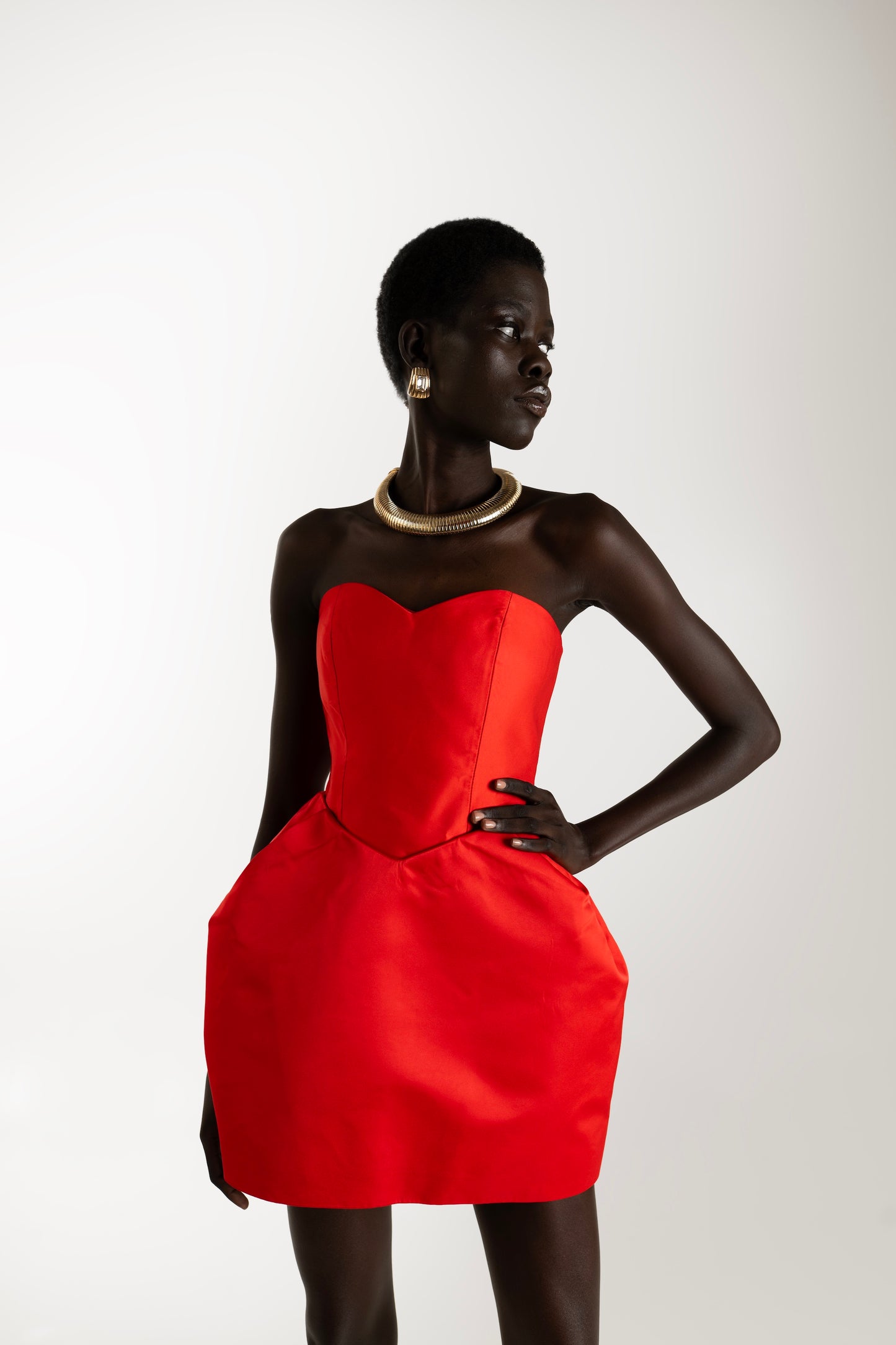 IRA by Irini Charalampous, @irathebrand online shop fashionable ready-to-wear womenswear brand ALMA scuba strapless sweetheart neckline mini dress in red color. Shop online from Cyprus and Greece. 