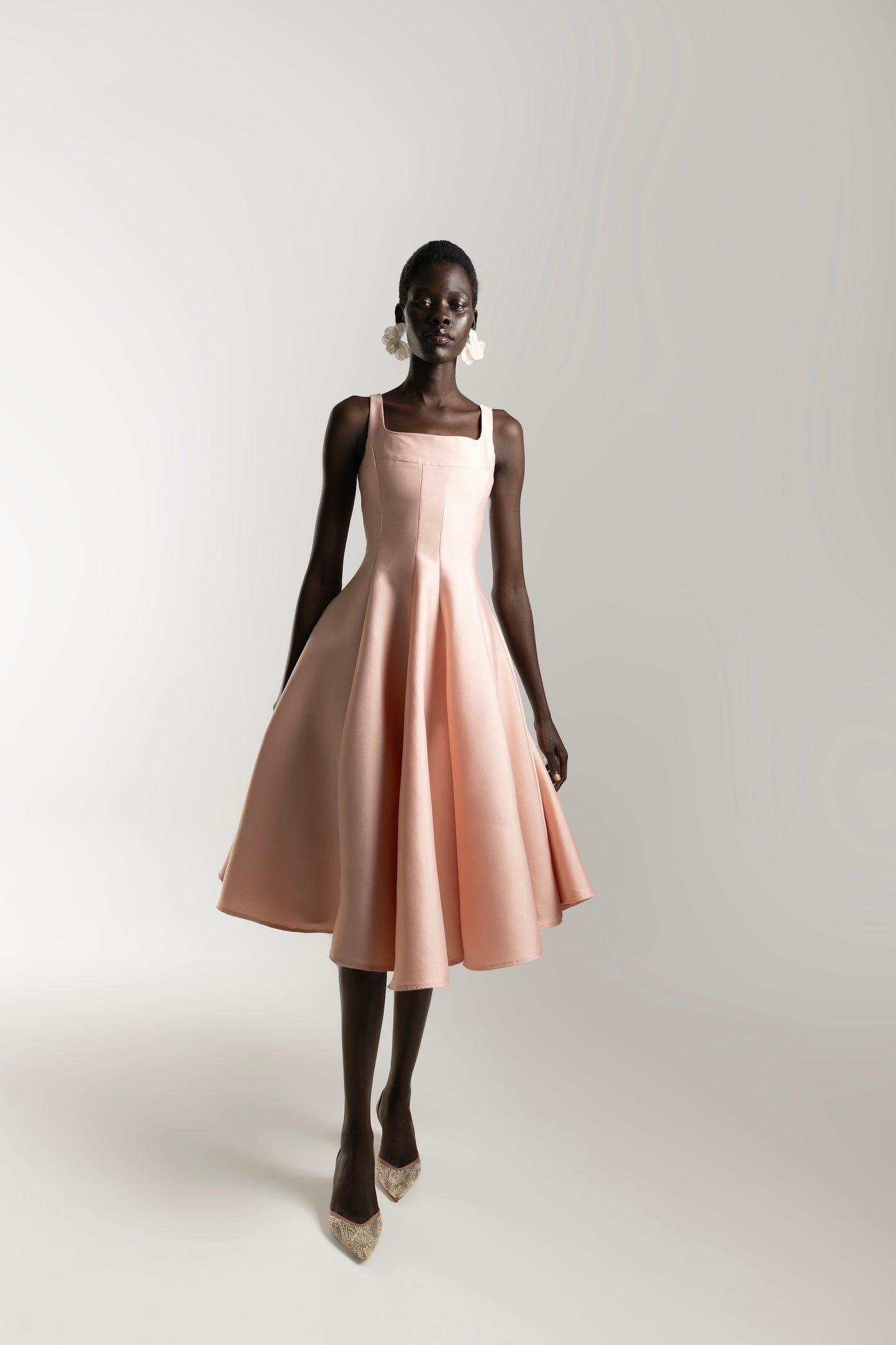 IRA by Irini Charalampous, @irathebrand online shop fashionable ready-to-wear womenswear brand NINA scuba midi dress sculpted bust with circle skirt in pink color. Shop online from Cyprus and Greece.
