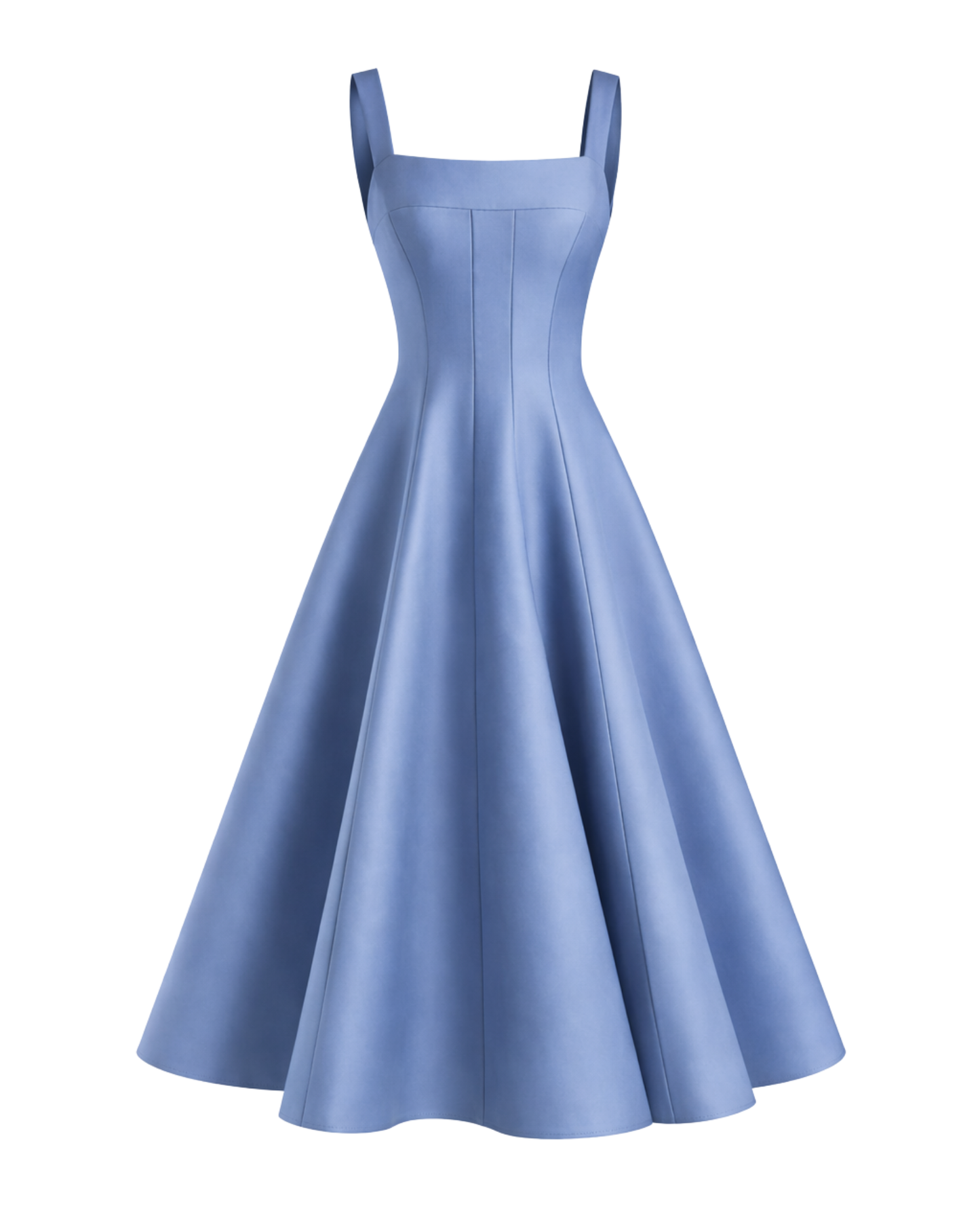 IRA by Irini Charalampous, @irathebrand online shop fashionable ready-to-wear womenswear brand NINA scuba midi dress sculpted bust with circle skirt in blue gray color. Shop online from Cyprus and Greece.