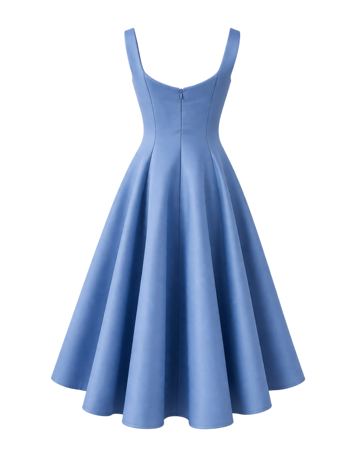 IRA by Irini Charalampous, @irathebrand online shop fashionable ready-to-wear womenswear brand NINA scuba midi dress sculpted bust with circle skirt in blue gray color. Shop online from Cyprus and Greece.