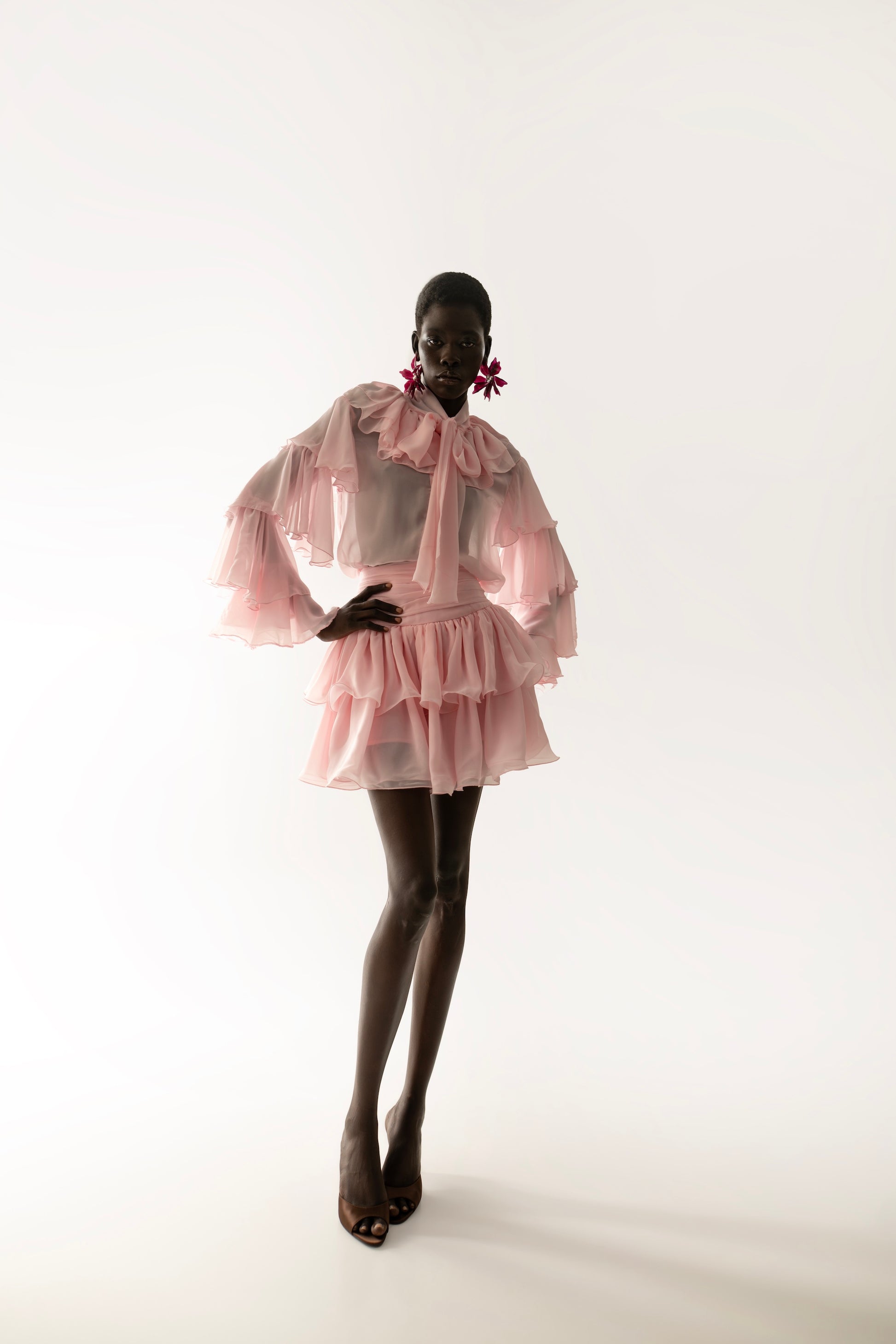 IRA by Irini Charalampous, @irathebrand online shop fashionable ready-to-wear womenswear brand AYLA maxi set skirt and long sleeve shirt in soft pink color. Shop online from Cyprus and Greece.
