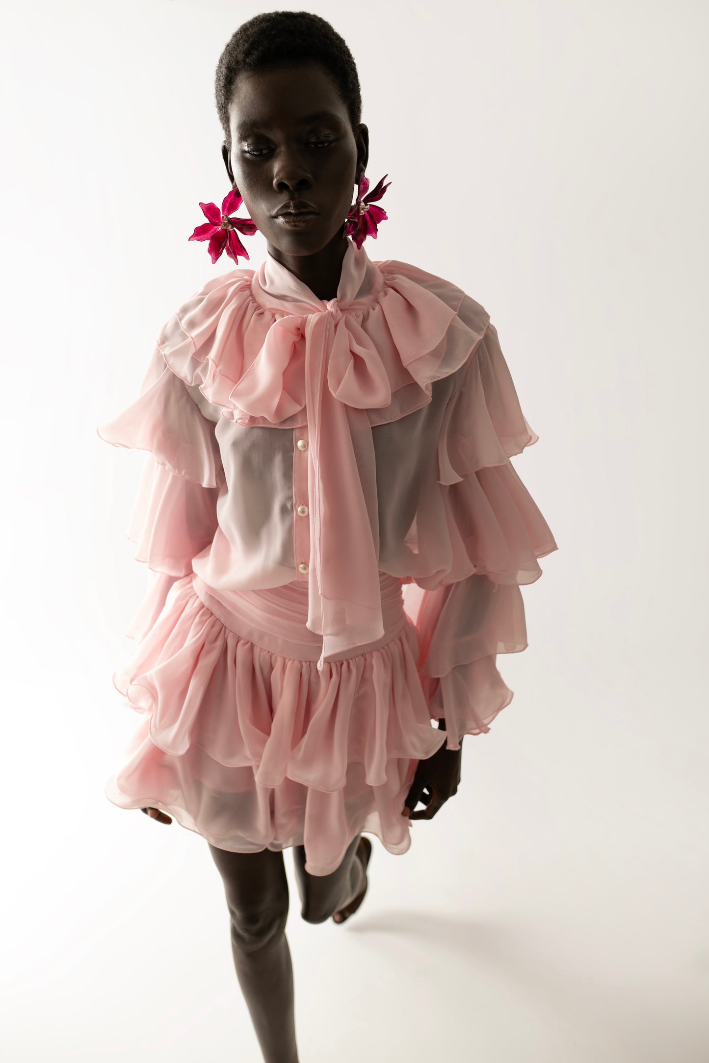 IRA by Irini Charalampous, @irathebrand online shop fashionable ready-to-wear womenswear brand AYLA maxi set skirt and long sleeve shirt in soft pink color. Shop online from Cyprus and Greece.