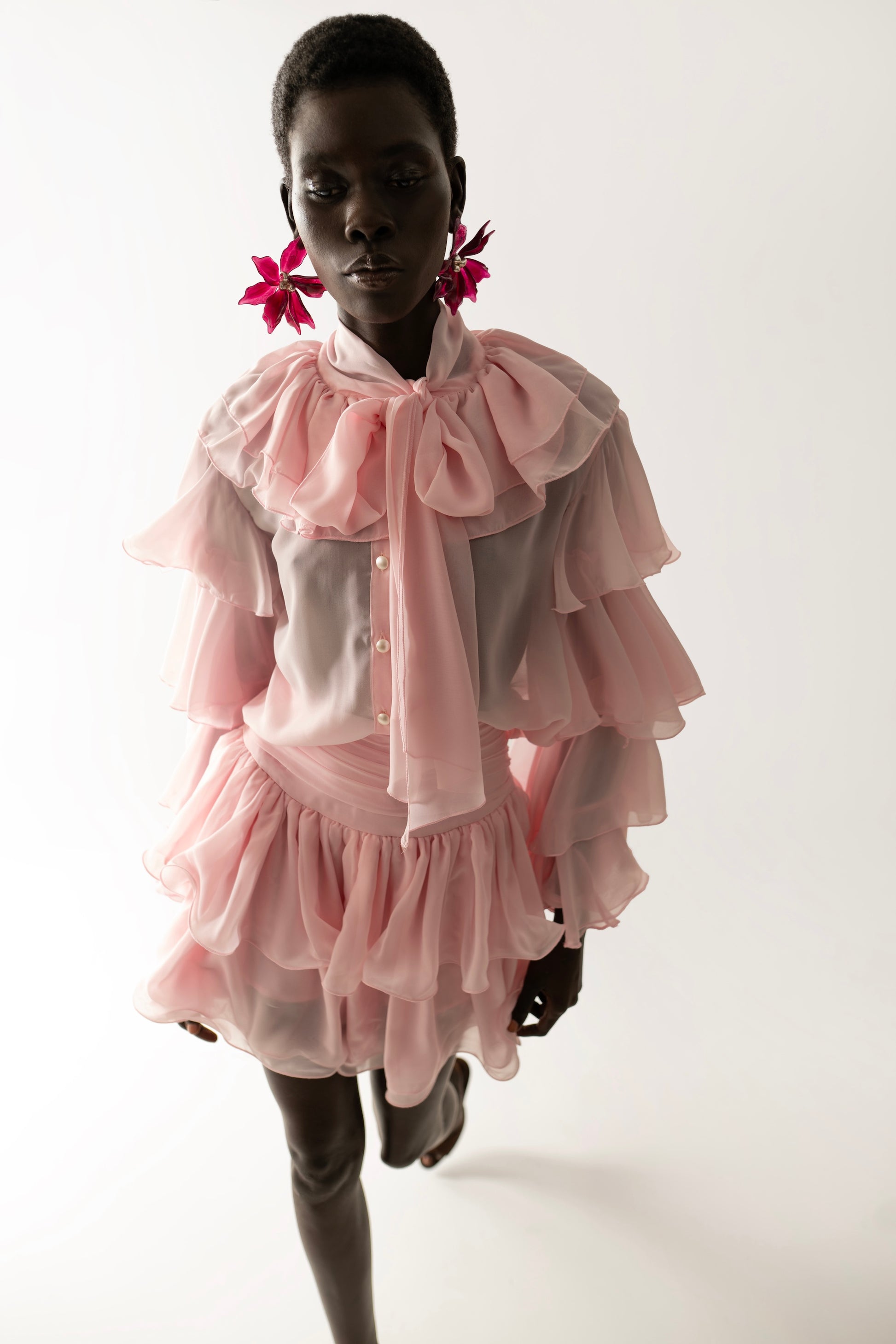 IRA by Irini Charalampous, @irathebrand online shop fashionable ready-to-wear womenswear brand AYLA maxi set skirt and long sleeve shirt in soft pink color. Shop online from Cyprus and Greece.
