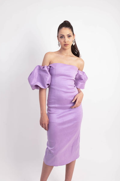 IRA by Irini Charalampous, @irathebrand online shop fashionable ready-to-wear womenswear brand taffeta dress VICTORIA colour lilac high heels Cyprus Greece