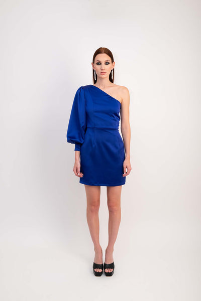 IRA by Irini Charalampous, @irathebrand online shop fashionable ready-to-wear womenswear brand satin dress AMARIS color blue ink high heels Cyprus Greece