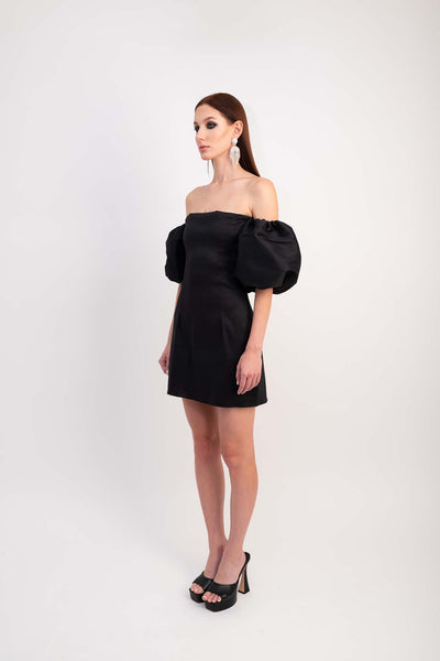 IRA by Irini Charalampous, @irathebrand online shop fashionable ready-to-wear womenswear brand taffeta dress HELENA colour black high heels Cyprus Greece