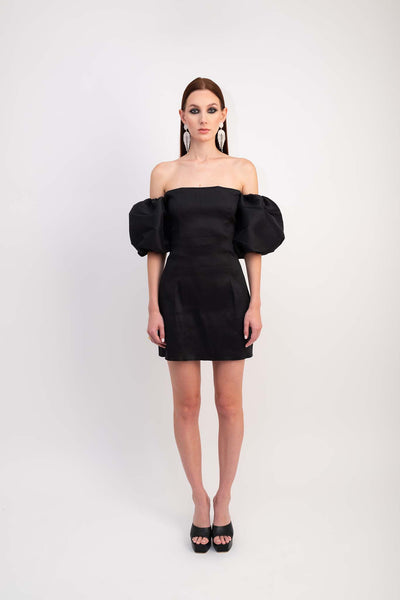 IRA by Irini Charalampous, @irathebrand online shop fashionable ready-to-wear womenswear brand taffeta dress HELENA colour black high heels Cyprus Greece