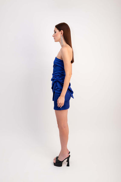IRA by Irini Charalampous, @irathebrand online shop fashionable ready-to-wear womenswear brand satin dress LOLITA color blue ink high heels Cyprus Greece
