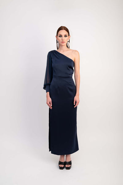 IRA by Irini Charalampous, @irathebrand online shop fashionable ready-to-wear womenswear brand satin dress MARISSA color black high heels Cyprus Greece