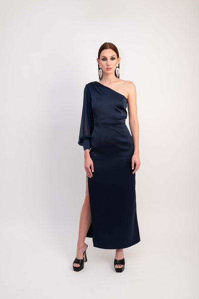 IRA by Irini Charalampous, @irathebrand online shop fashionable ready-to-wear womenswear brand satin dress MARISSA color black high heels Cyprus Greece