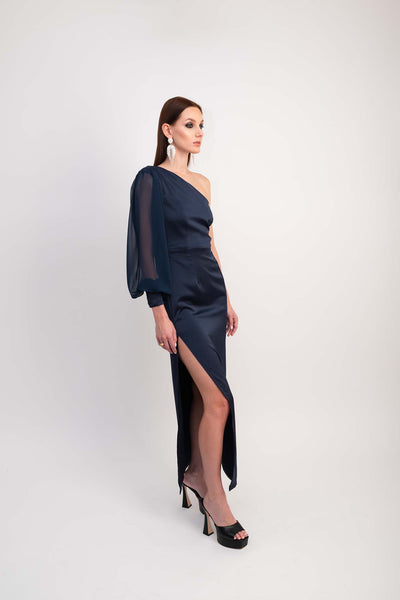 IRA by Irini Charalampous, @irathebrand online shop fashionable ready-to-wear womenswear brand satin dress MARISSA color black high heels Cyprus Greece